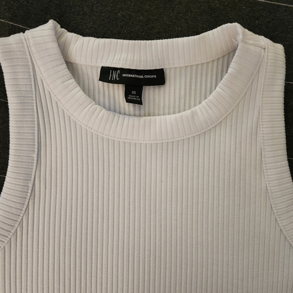 INC International Concepts White Ribbed Tank Sleeveless Top XS - Picture 2 of 3